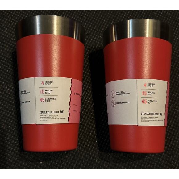 STANLEY Stacking Pint 16 OZ Cups Glasses Tumblers (2) Valentine's Day Red No Lid - Picture 5 of 7
